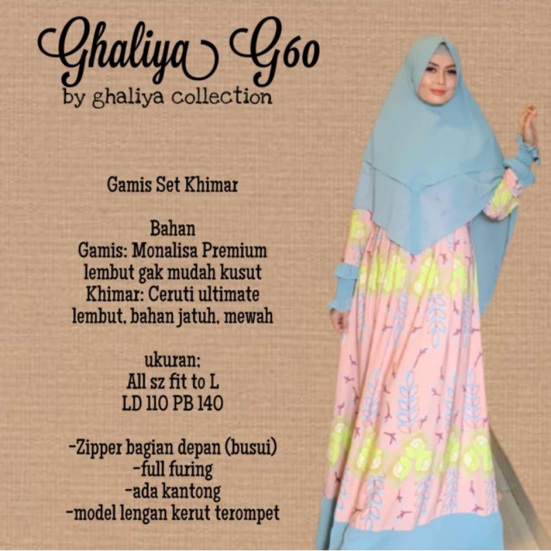 Baju Hijab Syari Wanita|Ghaliya G60| gamis set Khimar| Monalisa premium