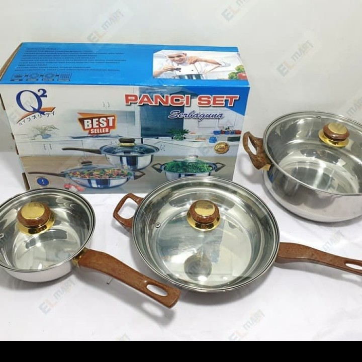 panci set stainless set cookware 3 PCS Q2-7206 -frypan panci serbaguna