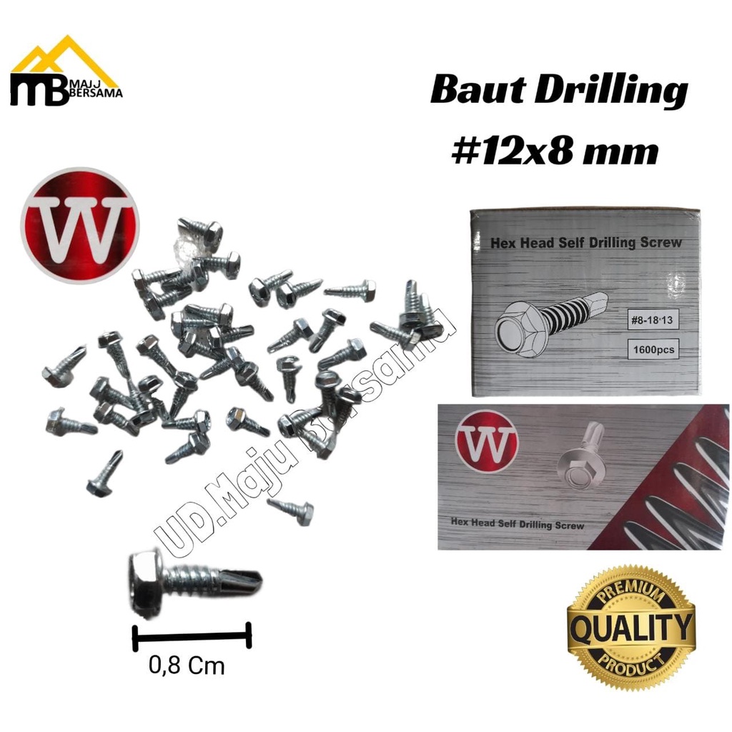 Baut Drlling W 8 x 13 / Roofing / Baut baja ringan 12 X 8 (0,8cm)