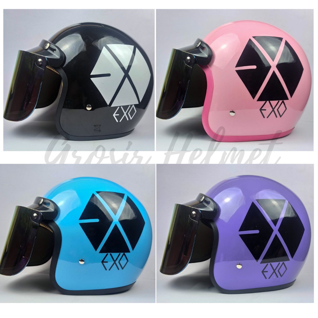 Helm Bogo Retro Dewasa Full Leher Cewek Cowok Motor Sni Helm EXO K-pop SNI