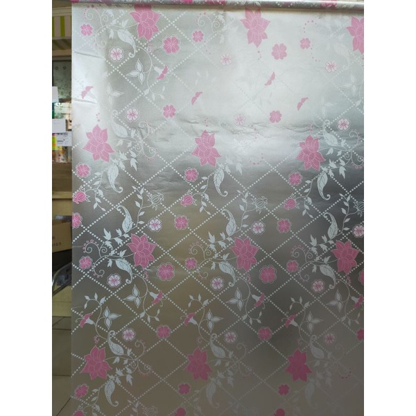 stiker kaca/ stiker motif/stiker murah/pelapis kaca/kaca film/ stiker motif bunga pink daun putih