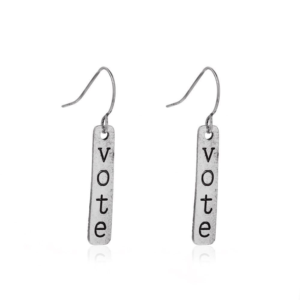 2021 personality simple vote English letter hollow earrings creative cold wind metal earrings design earrings