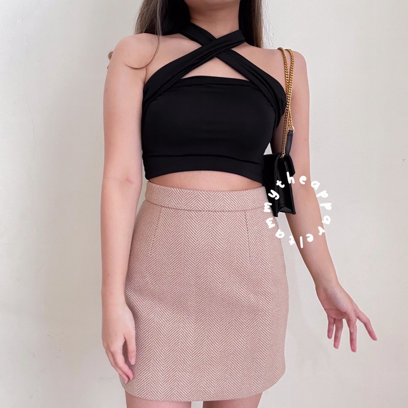 CARLA SKIRT - rok pendek span bodycon body pressed cream krem bahan wool sexy