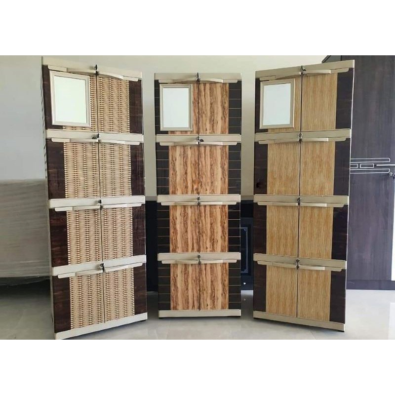 Lemari Plastik DIVA Mini Susun 4 Motif Kayu Full Kunci + Kaca