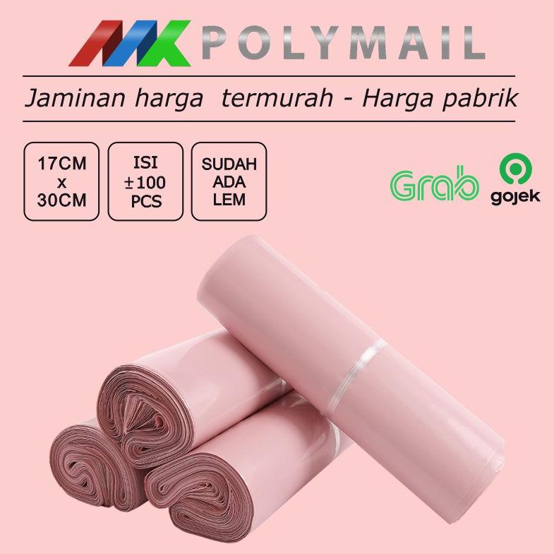 

((BISA COD)) POLYMAILER 100PCS 17x30CM BABY PINK PREMIUM GLOSSY PLASTIK POLYMAILER