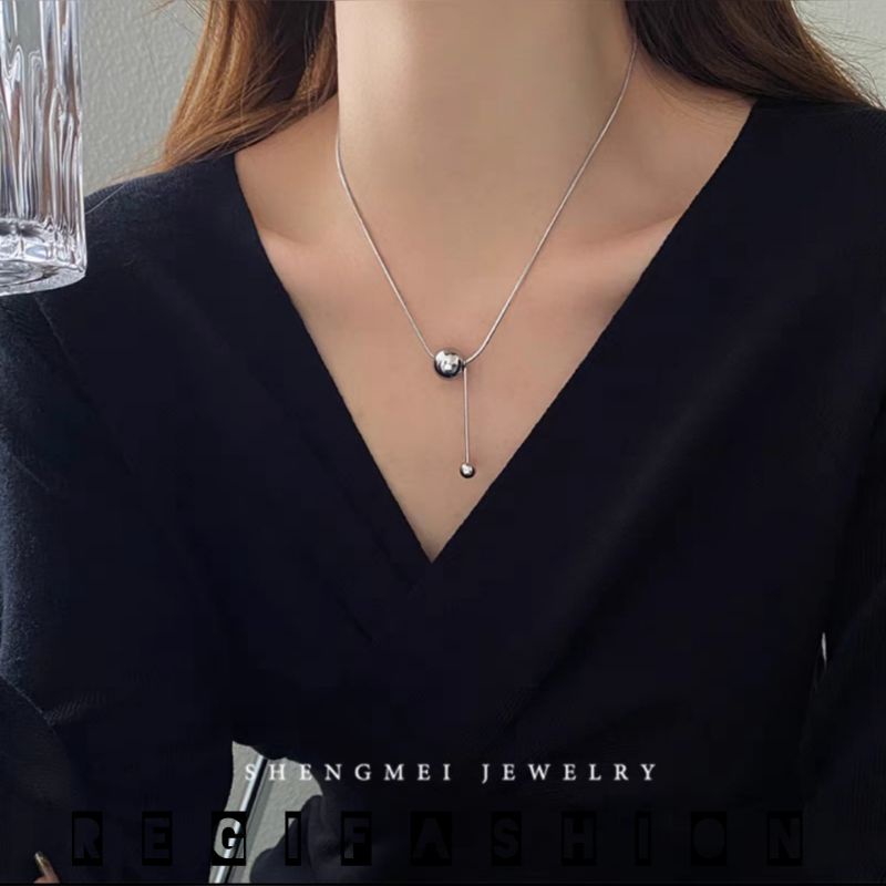 Kalung Wanita Titanium / Kalung Titanium Wanita / Liontin Bulat Pasir Juntai / Kalung Wanita Korea