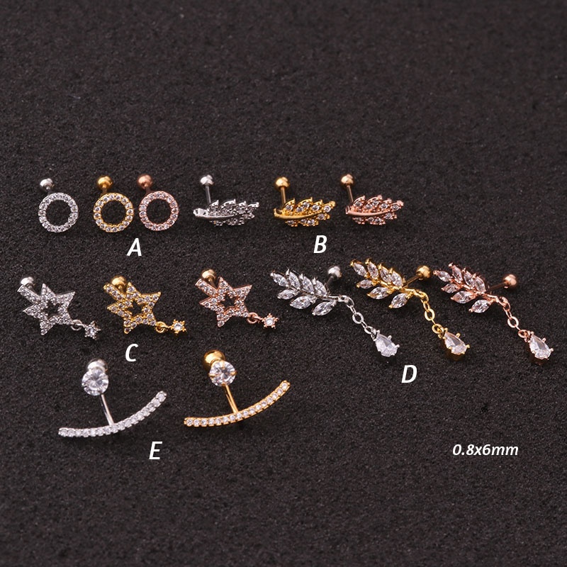 1Pc Newest Tree Star Zircon Pendant CZ Dangle Ear Piercing Jewelry Steel Barbell Daith Earrings Helix Cartilage Studs