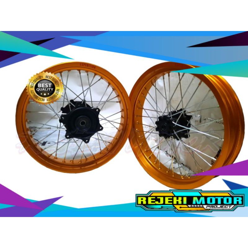 PAKET  VELG SUPERMOTO MURAH MERIAH TINGGAL PASANG WHEELSET VELG SET 150 CRF EXPEDITION 300/350x17 H3