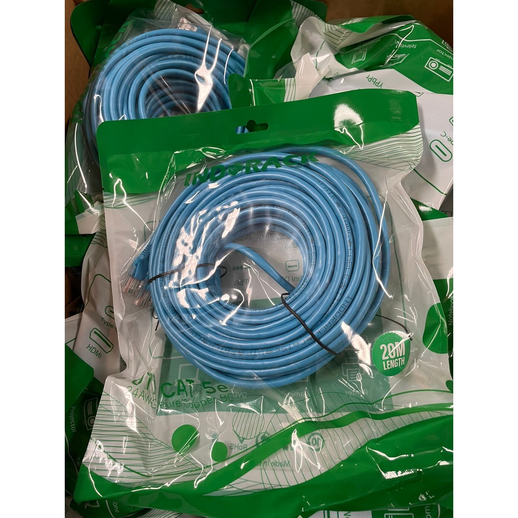 Patch Cord CAT5e, 24AWG, 20 Meter Blue / White / Yellow - INDORACK 20 Meter