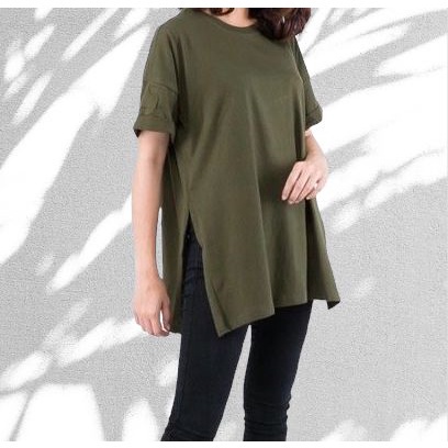 BEFAST - ZEC OOTD Blouse Oversize DICA / Vivian Oversize Slit Blouse Fit To L ( LD 102, PJ 66) / Blouse Wanita / Tshirt Blouse Lengan Pendek / Blouse Polos Casual / Termurah / Fashion Remaja Wanita