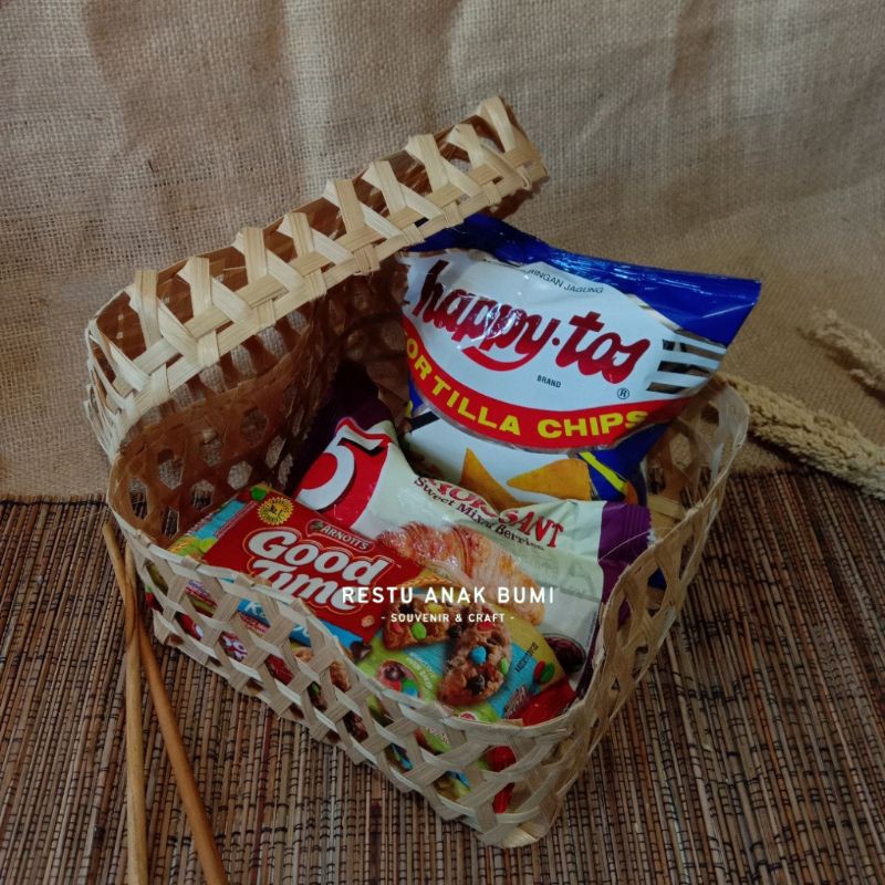 (B178) Keranjang Bambu PP 20x20cm|Parcel Hampers|Wadah Kosmetik|Tempat Hampers|Souvenir|Saji | Anyam