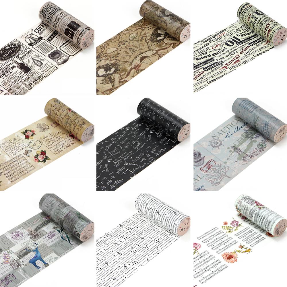 Timekey Stiker Kertasselotip Washi 5m Motif Koran Retro Vintage Untuk Dekorasi Scrapbookbuku Diary A8K6