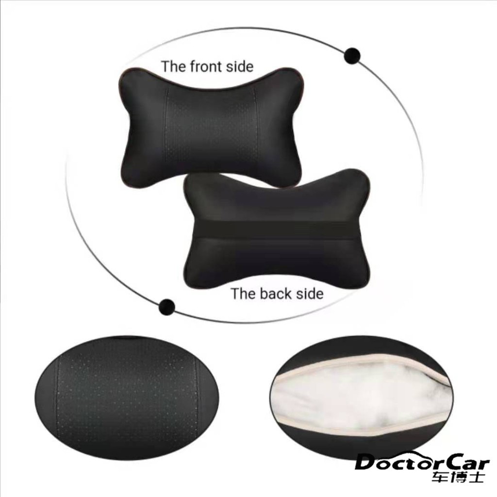 Bantal Mobil Headrest Bantal Leher Leather Neck Back Car Pillow Car 2 Pcs