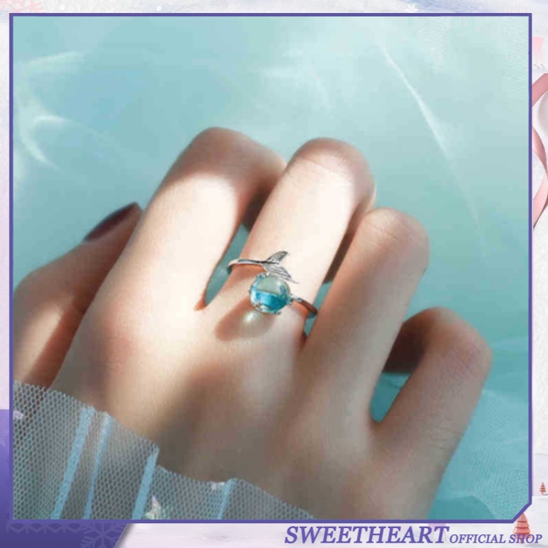 Cincin Model Terbuka Desain Ekor Ikan Mermaid Bahan Busa Gaya Hipster Korea Untuk Wanita