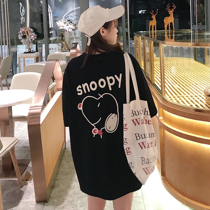 Kaos T Shirt Wanita Lengan Pendek Dengan Potongan Longgar Dan