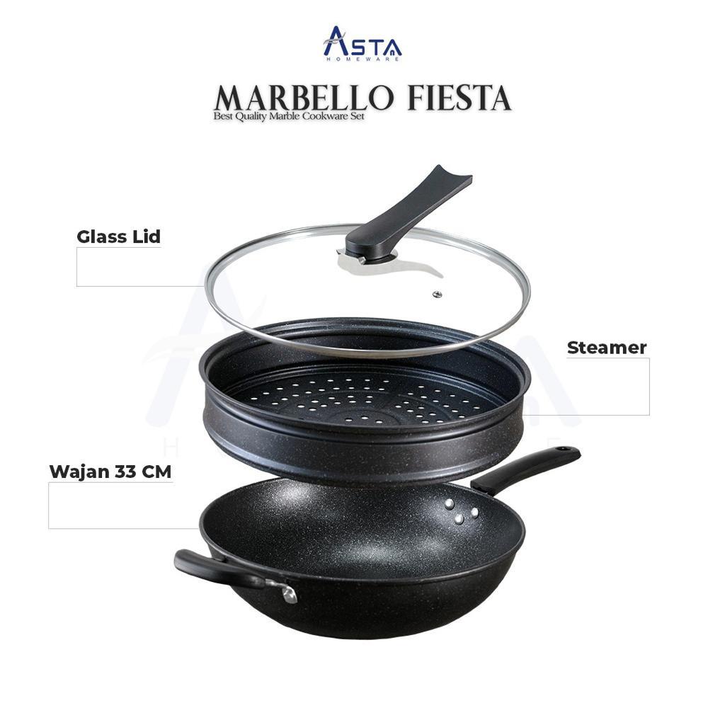 Panci Wajan Steamer Kukus Wok Pan Goreng + Tutup Kaca Anti Lengket Asta Marbello Fiesta 33 CM