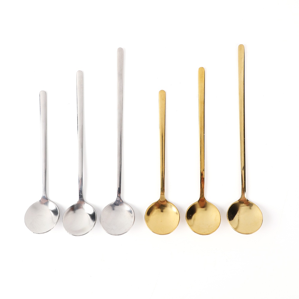 1pc Sendok Teh / Kopi / Es Krim / Buah Bentuk Bulat Bahan Stainless Steel