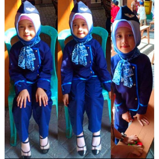Baju kostum Pramugari anak Hijab Kostum profesi Pramugari anak Lucu - M