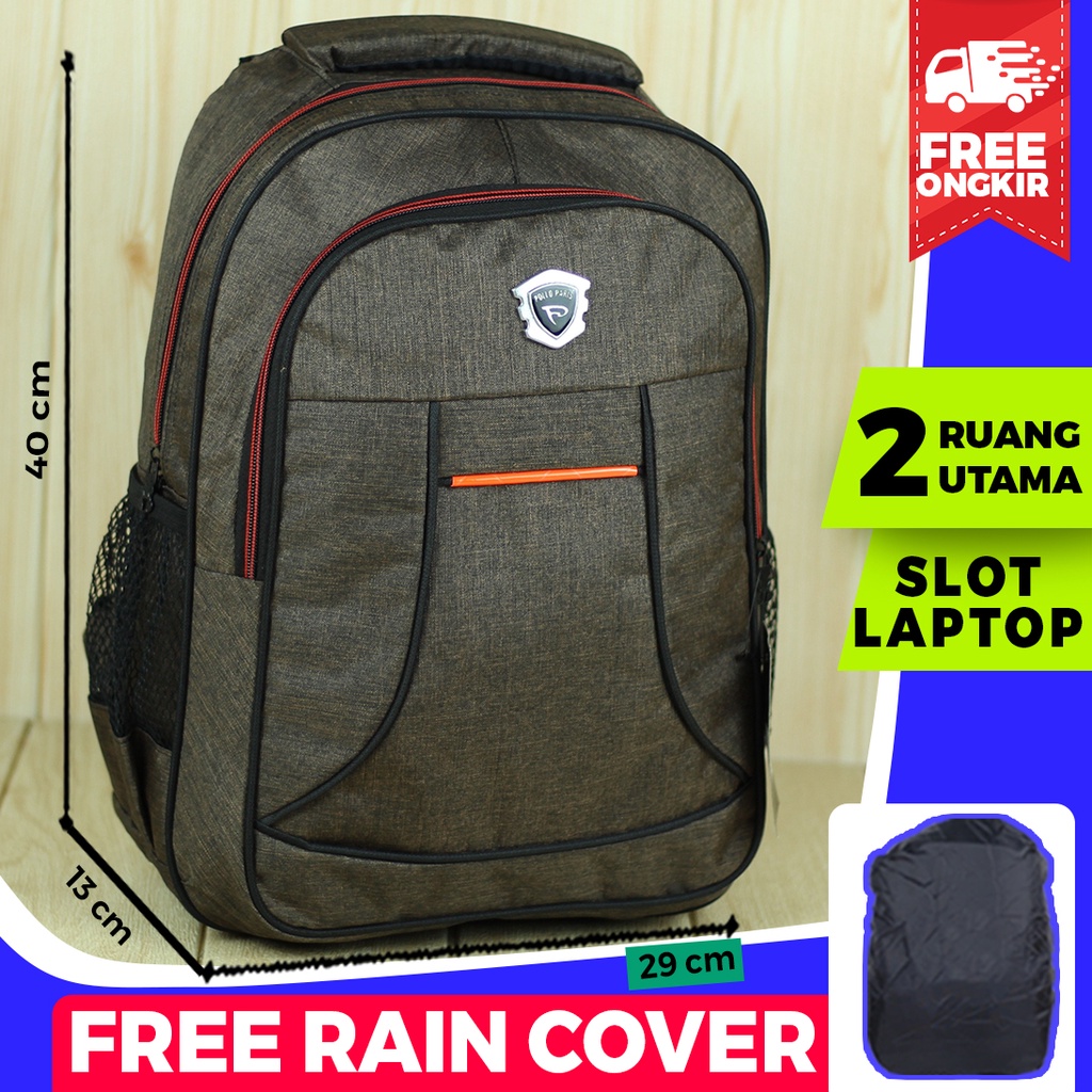 Ransel Polo Tas Kuliah Denim Scotlet Coklat Backpack Keren Pria Tas Kerja Laptop