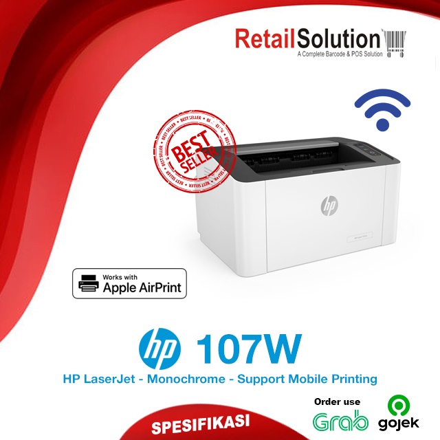 HP Laser 107W Wireless Monochrome Printer - AirPrint Mopria HP ePrint