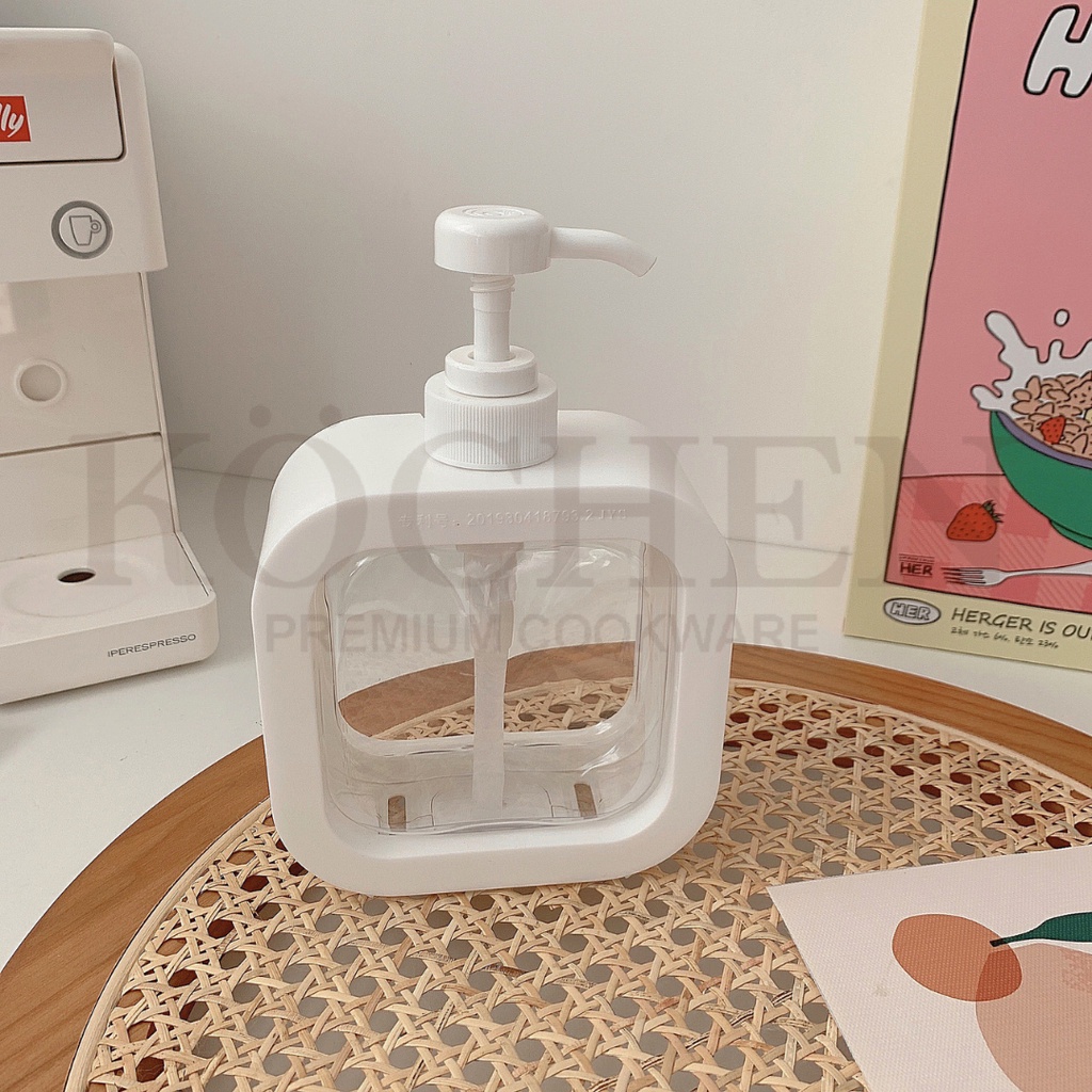 MYKOCHEN.INA Dispenser Tempat Sabun Cair 500ml Botol Sabun Pump Refill Soap Dispenser Korea Aesthetic Putih FREE STICKER Minimalis Estetik