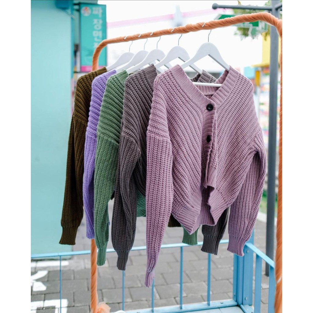 Cardy Lux Knite Part 2 Pusatgrosir_solo/ Sweater Cardigan Rajut Outer Wanita Crop Rajut Lilac