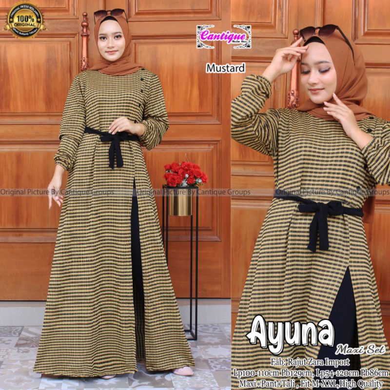 Ayuna Maxi Set Pakaian Wanita Setelan Maxi + Pant + Tali Fab Kaos Zara Import High Quality