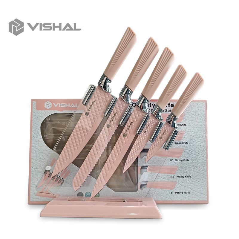 VISHAL Knife Diamond Set 6 in 1 Cookware Pisau Dapur Anti Lengket / Tempat Pisau VS-1845