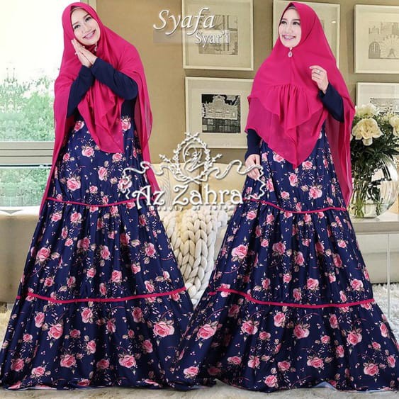SALE | SYAFA by Azzahra Gamis Syari Motif Bunga Cantik Set Khimar Polos Maxmara Mix Jersey Premium O