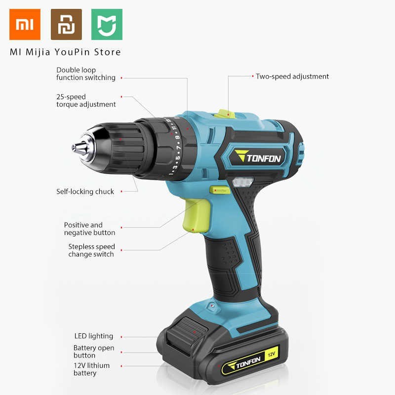 Mesin Bor Tangan Portabel Baterai 12V Impact Cordless Drill Beton Kayu