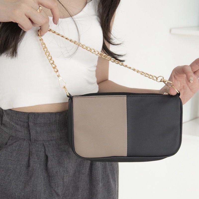 two tone pochette bag