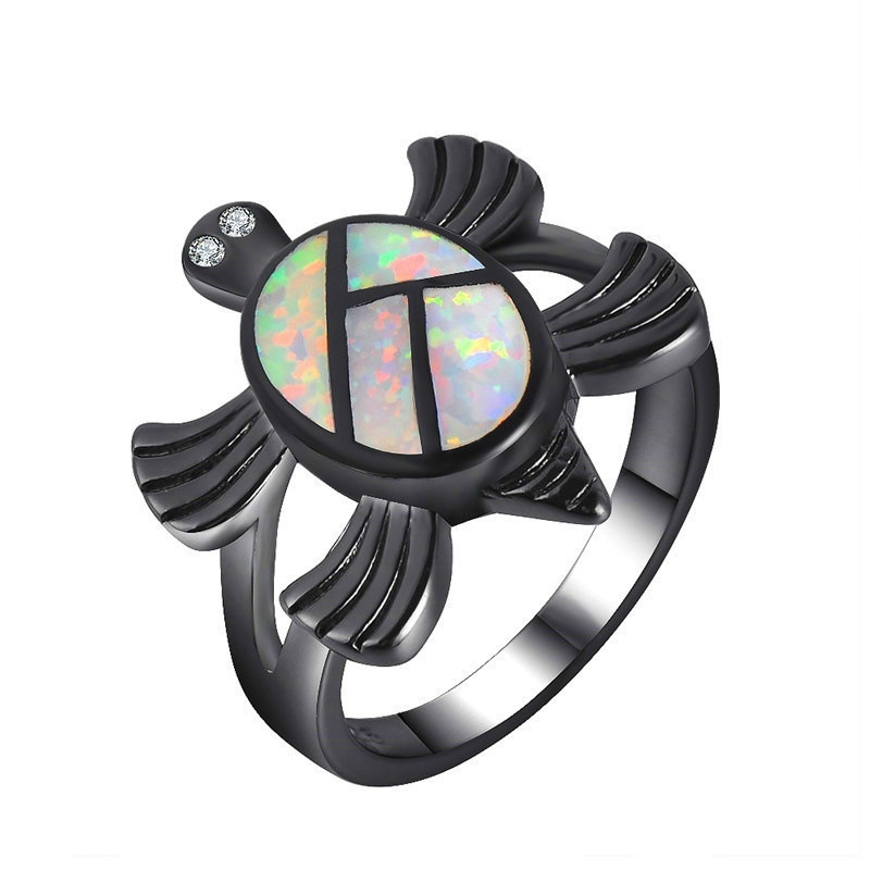 Black gold opal tortoise ring female opal European and American fashion ring