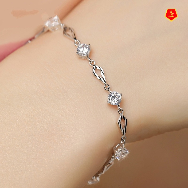 [Ready Stock]925 Silver Fashion Diamond Carven Design Diamond Bracelet