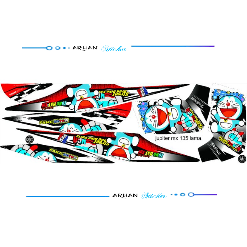 JUAL STIKER MOTOR YAMAHA JUPITER MX 135 LAMA " DORAEMON " STRIPING VARIASI MURAH