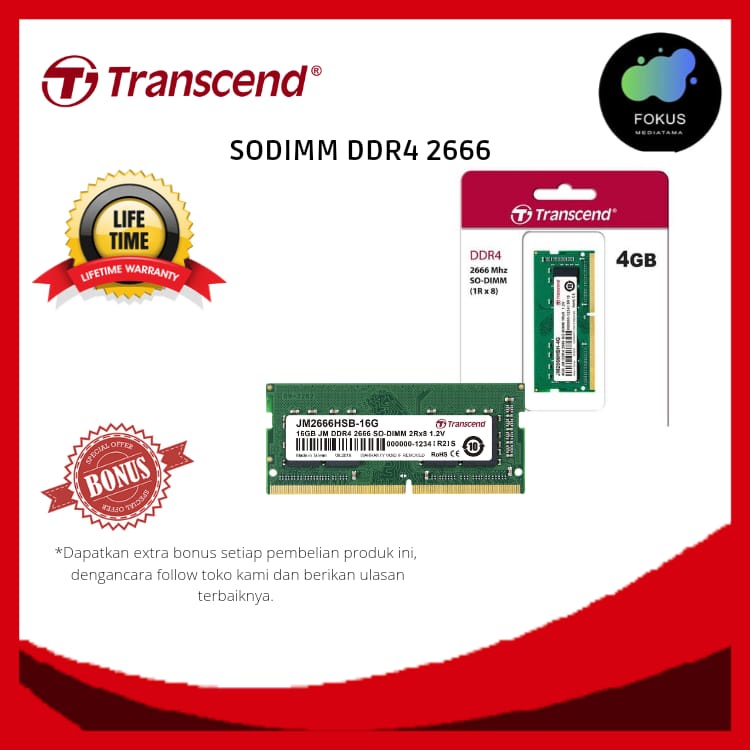 Transcend DDR4 2666MHz SO-DIMM JETRAM RAM LAPTOP 4GB / 8GB