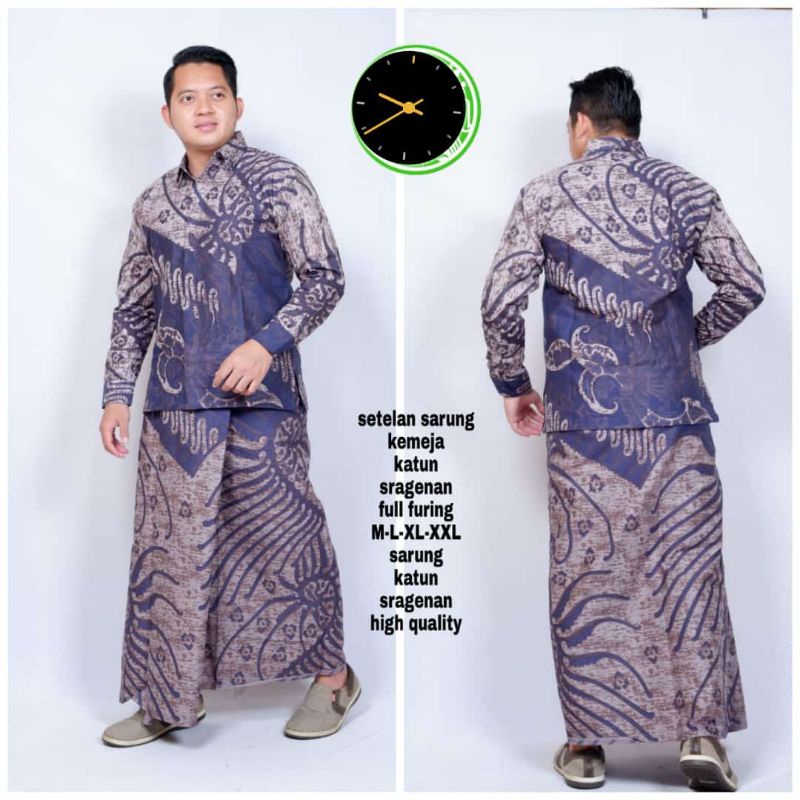 Stelan batik koko sarung terlengkap kemeja sarung batik kain katun berkualitas premium batik pria ba