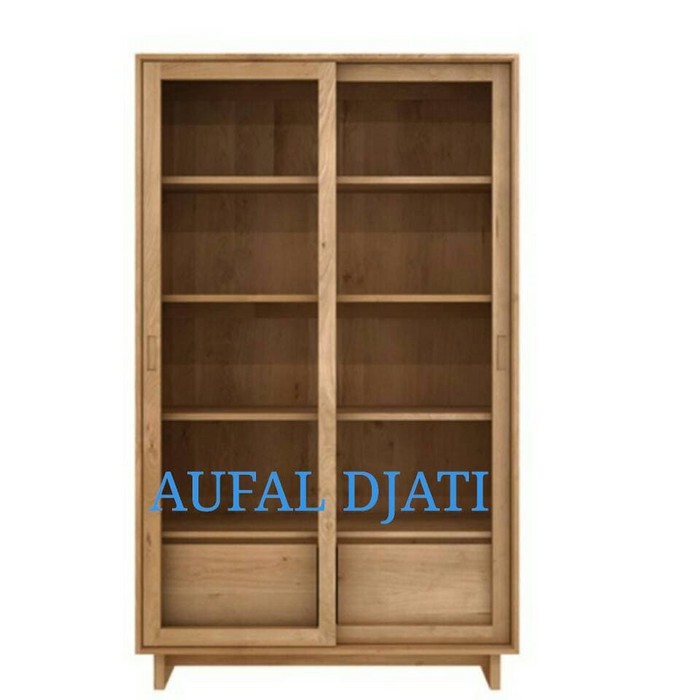 Lemari pajangan cabinet jati buffet rak buku minimalis pintu 2 sliding