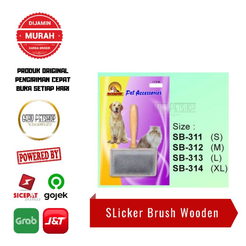 Sisir Slicker Brush With Wooden Handle Octagon SB Series Slicker Brush Anjing Kucing