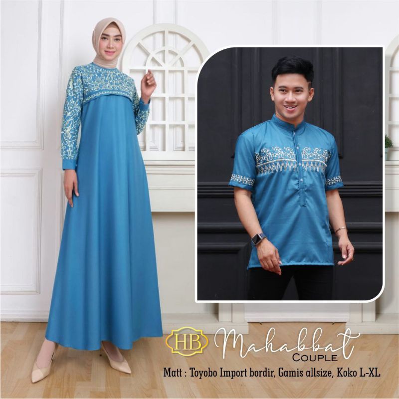 HB MAHABBAT COUPLE GAMIS BROKAT BAJU KOKO BORDIR LENGAN PENDEK SETELAN BUSANA MUSLIM COPEL PASANGAN 