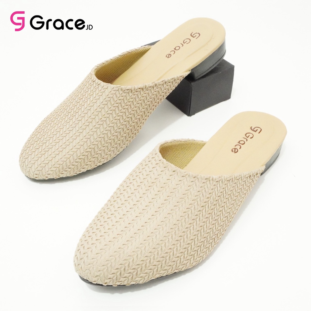 GRACE [AULIA] Sandal Selop Lancip wanita/Sandal Slop Cewek Bahan Rajut Dixie-KPS