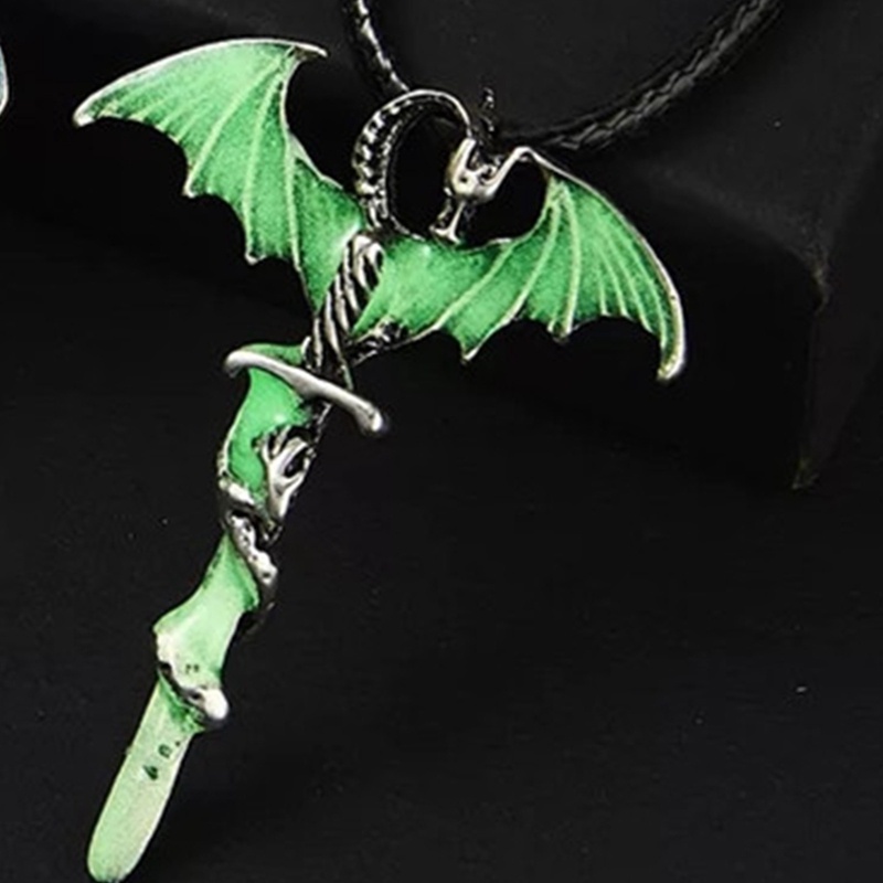 Kalung Lapis Silver Desain Naga Luminous Glow In The Dark Untuk Pria Dan Wanita