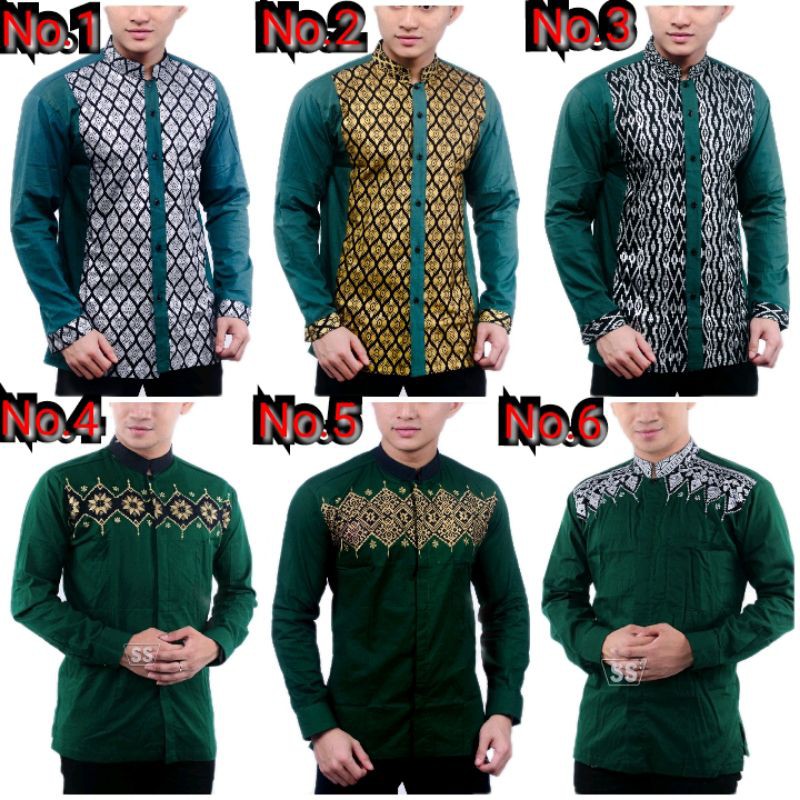 Koko Batik Fashion Muslim Kombinasi C07 Al Haramain Hijau M/L/XL Dewasa