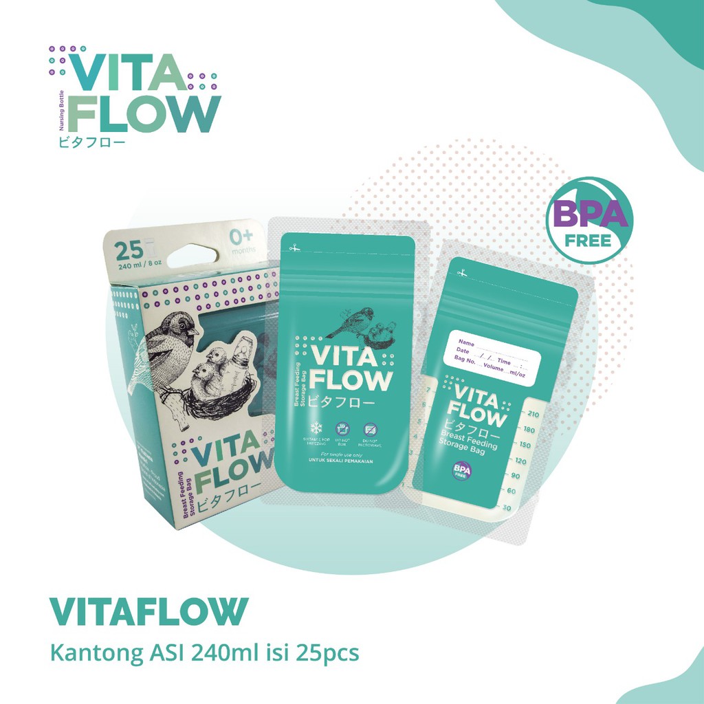 VitaFLow BreastMilk Storage Bag Kantong ASI Menyusui 240ml isi 25⁣