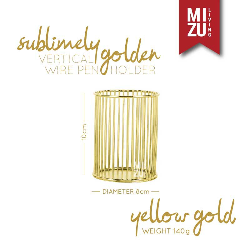 SUBLIMELY GOLDEN Wire Pen Holder Office Stationery Pencil Stand Tempat Alat Tulis ATK Serbaguna Emas-VERT W PEN H YG