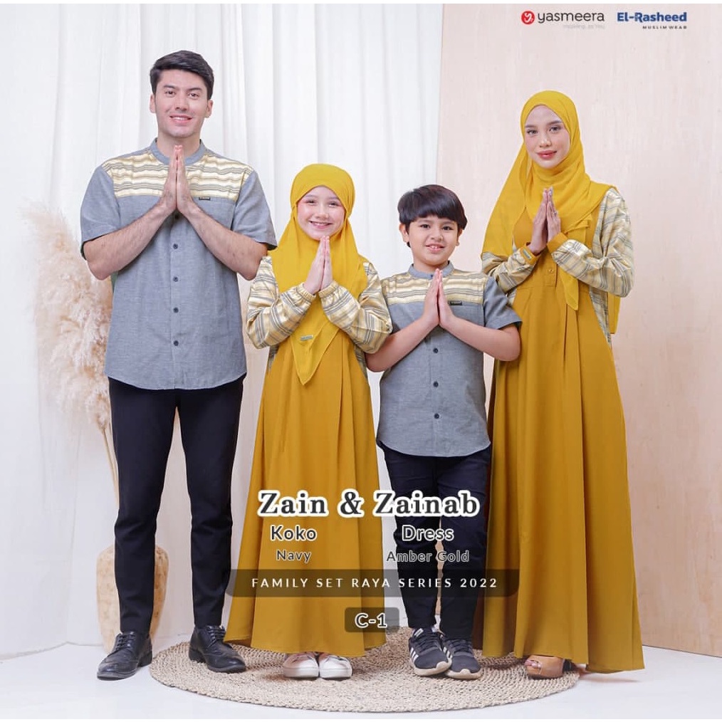 SARIMBIT YASMEERA 2022 C01 ORIGINAL ZAINAB DRESS GAMIS DEWASA GAMIS ANAK AMBER GOLD ZAIN KOKO DEWASA