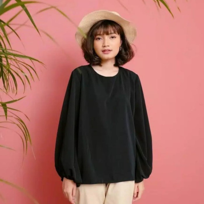 Balon Blouse Atasan Lune Blus Jihan Top Outfit Muslim Termurah - Hitam