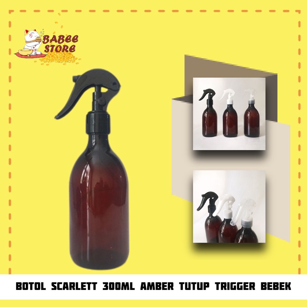 BOTOL 300ML AMBER TRIGGER BEBEK IMPORT / BOTOL TRIGGER SPRAY BEBEK SCARLETT AMBER 300ML OVAL