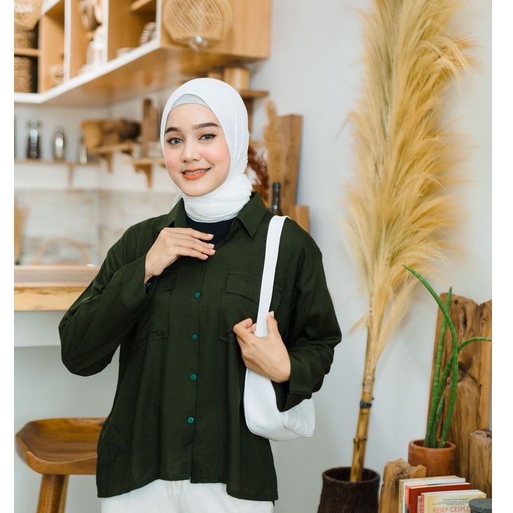 (MSB) KEMEJA ATASAN BLOUSE REMANIA POCKY DAILY SHIRT OVERSIZE JUMBO