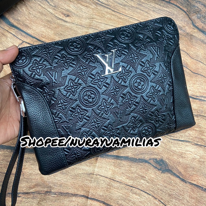 clutch louis Vuitton dengan kode kunci leather clutch pria dan wanita lv full embosse import