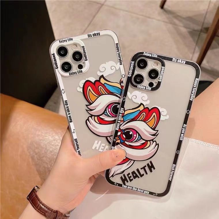 Soft Case TPU Transparan Motif Lion Dance Untuk Iphone 13 Pro Max / 12 / 11 / XS / XR / X / 8 / 7 / 6 Plus Mini SE 2020